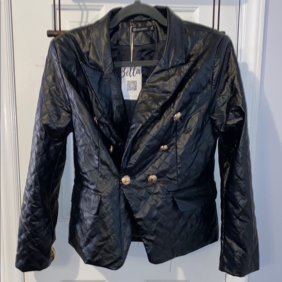 Bella Barnett NWT faux leather, black quilted moto jacket with gold buttons - Picture 1 of 7
